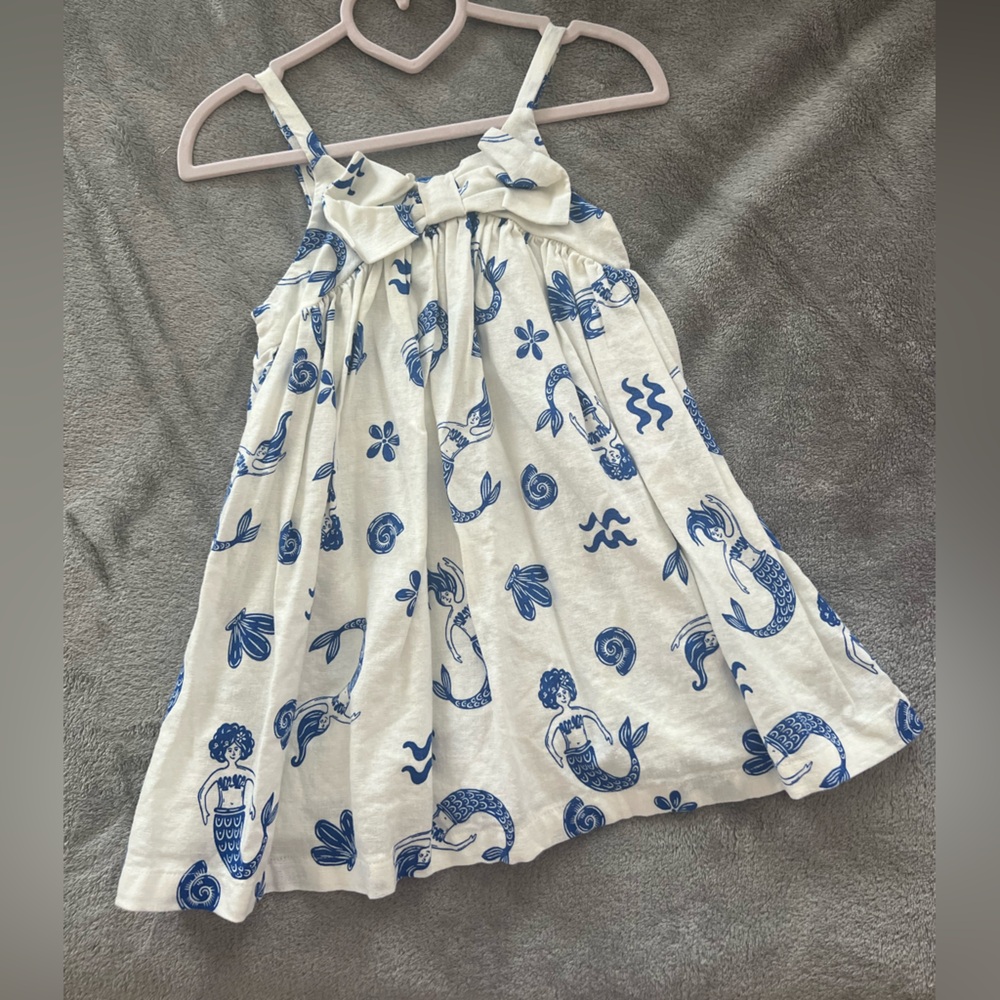 Blue and White linen Kids Dress size 3t